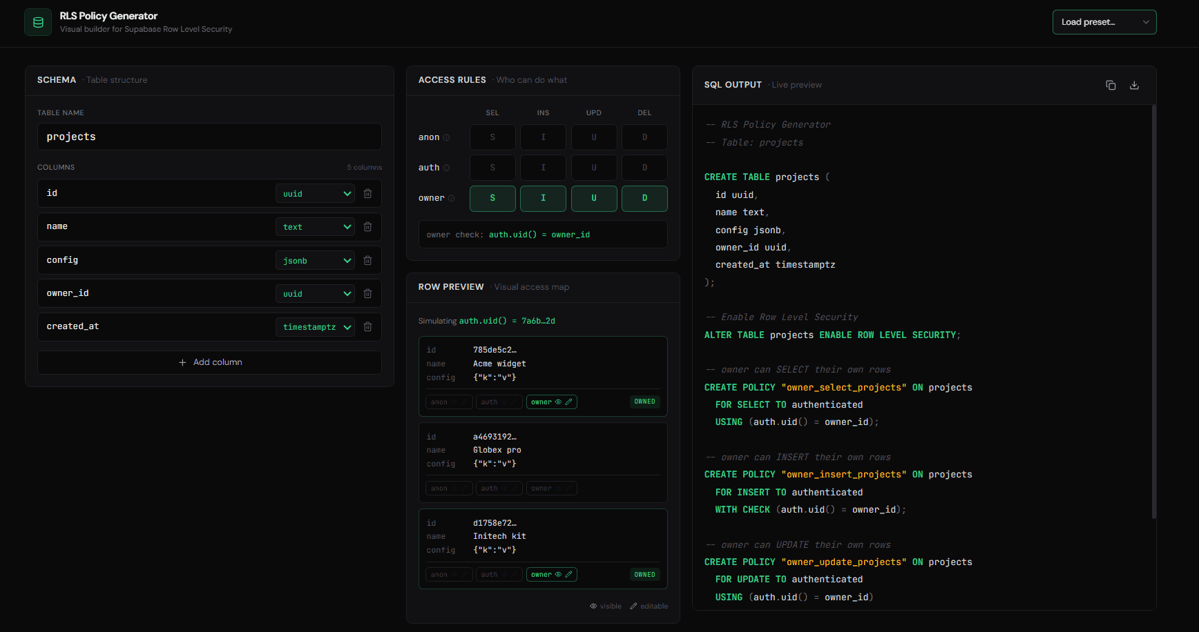 RLS Generator preview